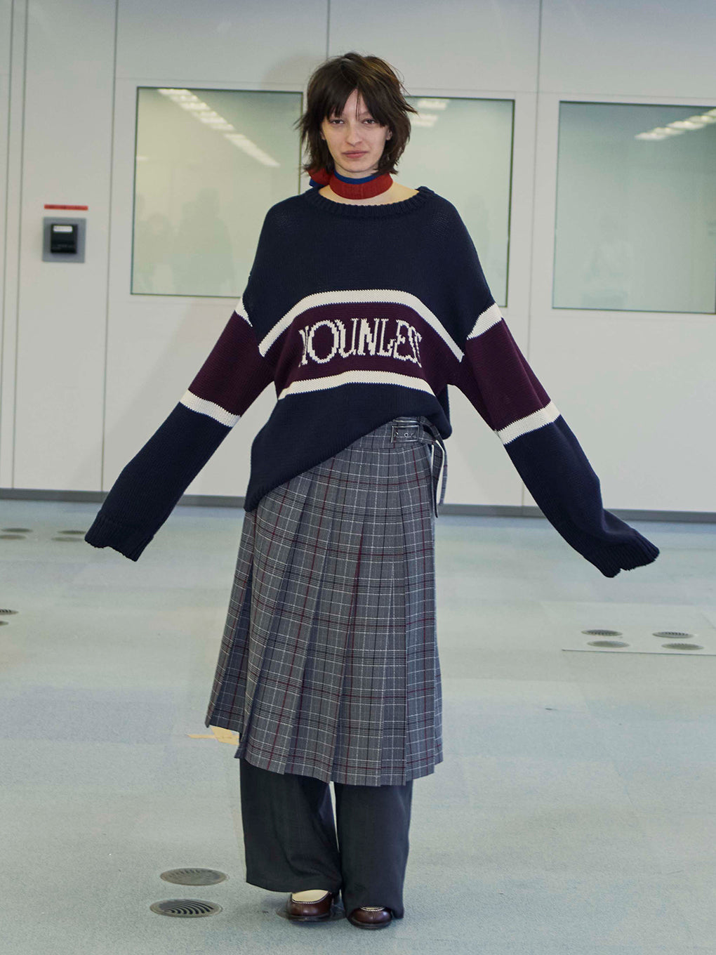 CHECK RELAX WIDE PANTS