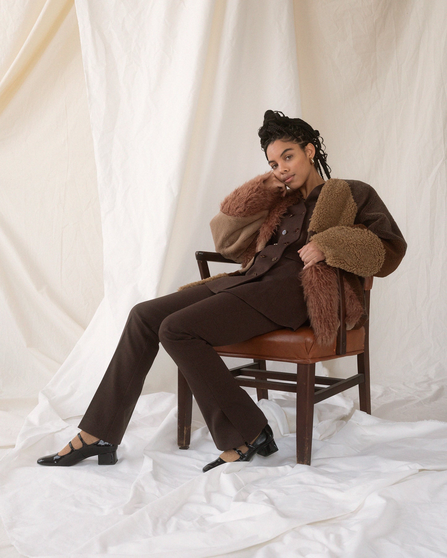 QUILTING PATCHWORK FAKE FUR COAT