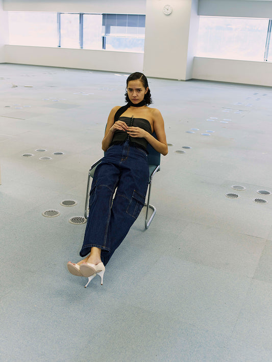 CHECK FRINGE BARE BUSTIER