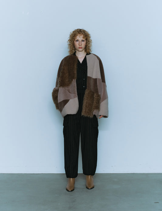 QUILTING PATCHWORK FAKE FUR COAT