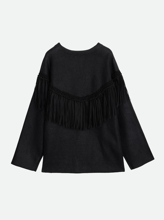 VINTAGE LIKE FRINGE KNIT JACKET