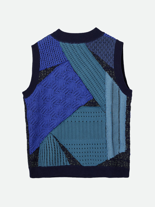 PATCHWORK V NECK KNIT VEST