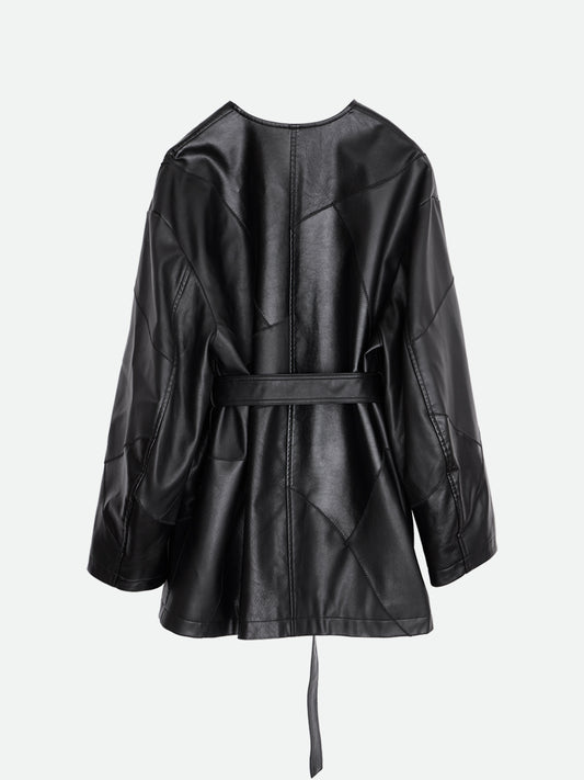 PATCHWORK FAKE LEATHER JACKET