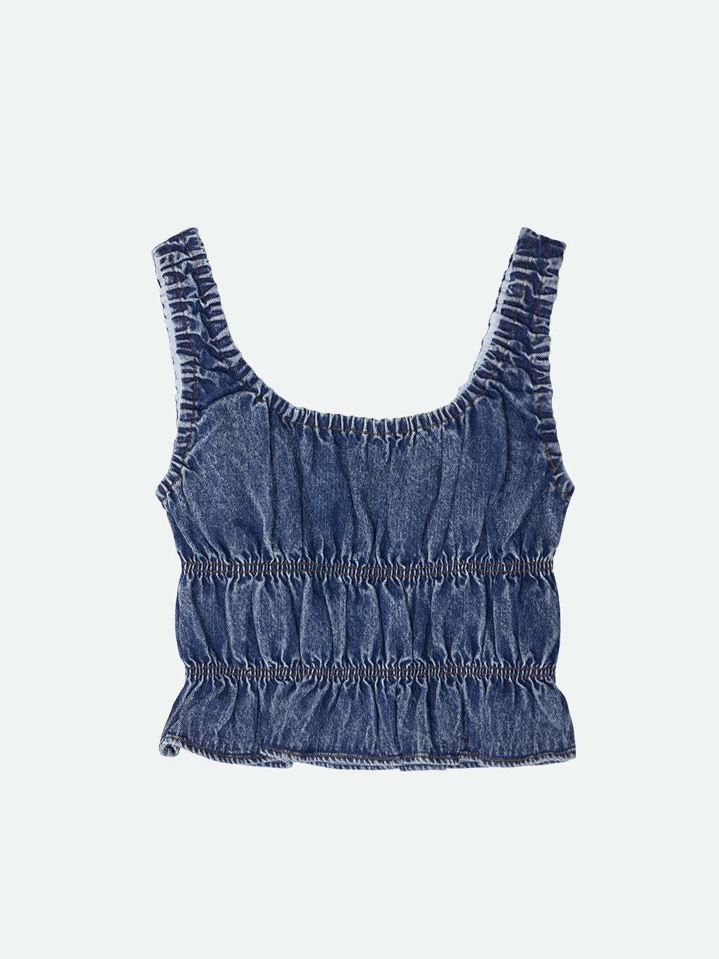 TIERED AGING LIKE DENIM TOPS