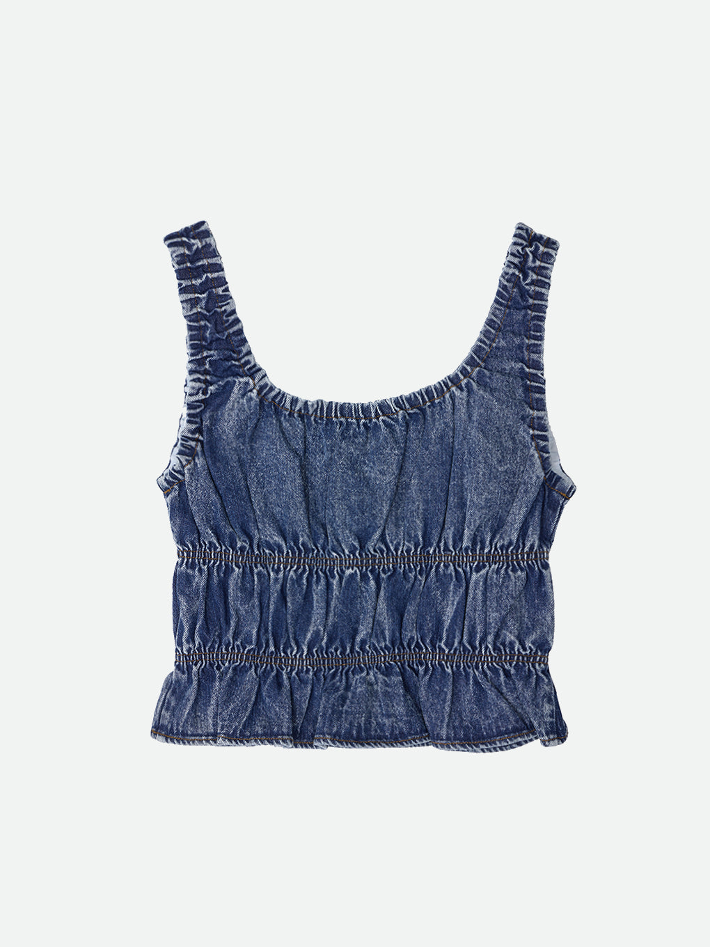 TIERED AGING LIKE DENIM TOPS