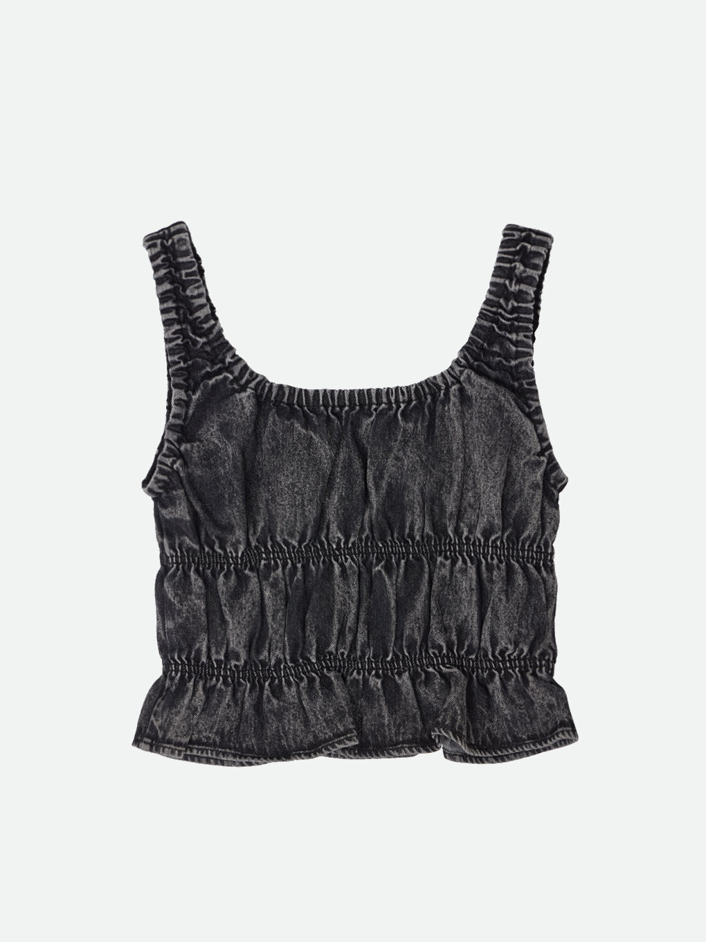 TIERED AGING LIKE DENIM TOPS