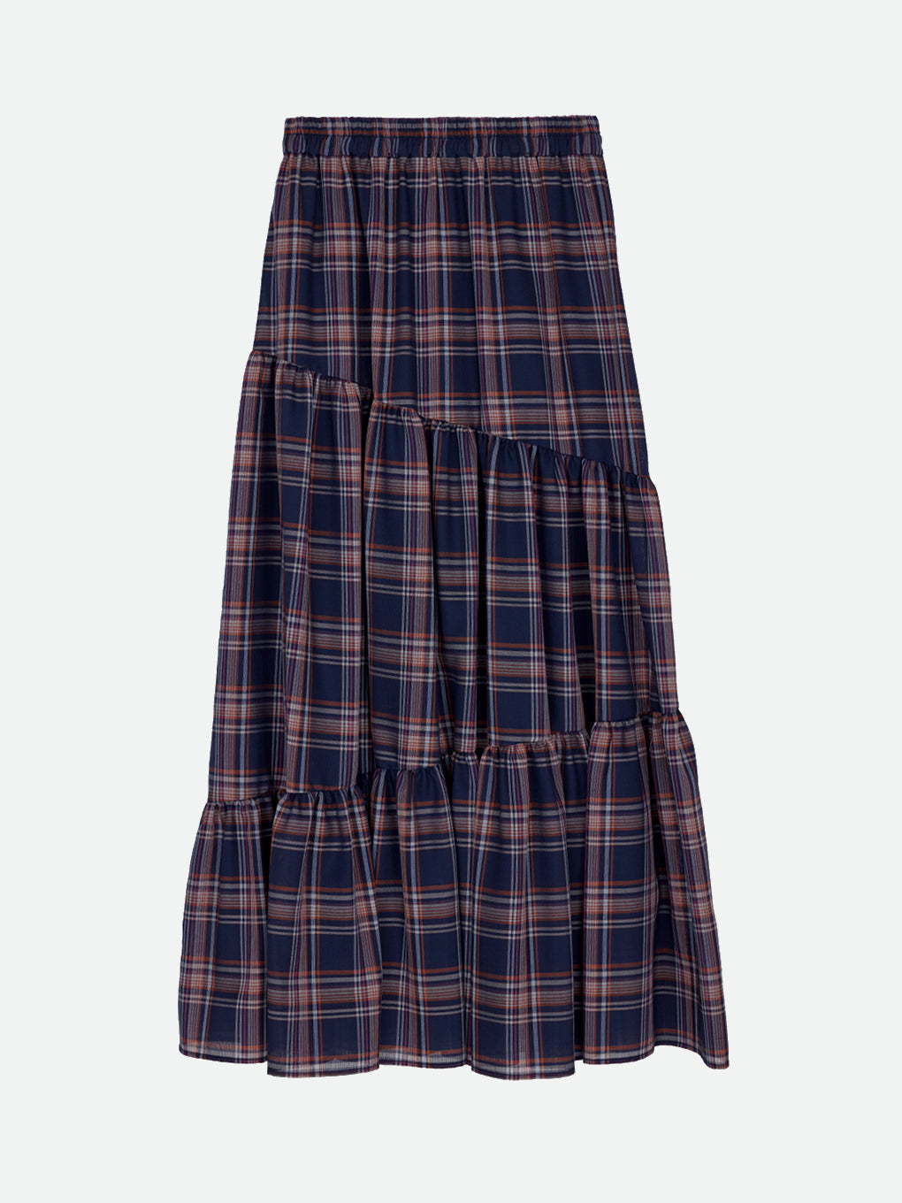 SHEER CHECK TIERED SKIRT