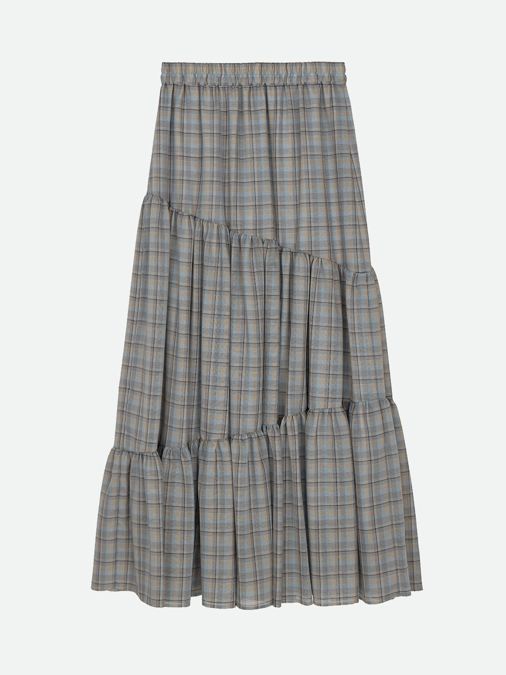 SHEER CHECK TIERED SKIRT