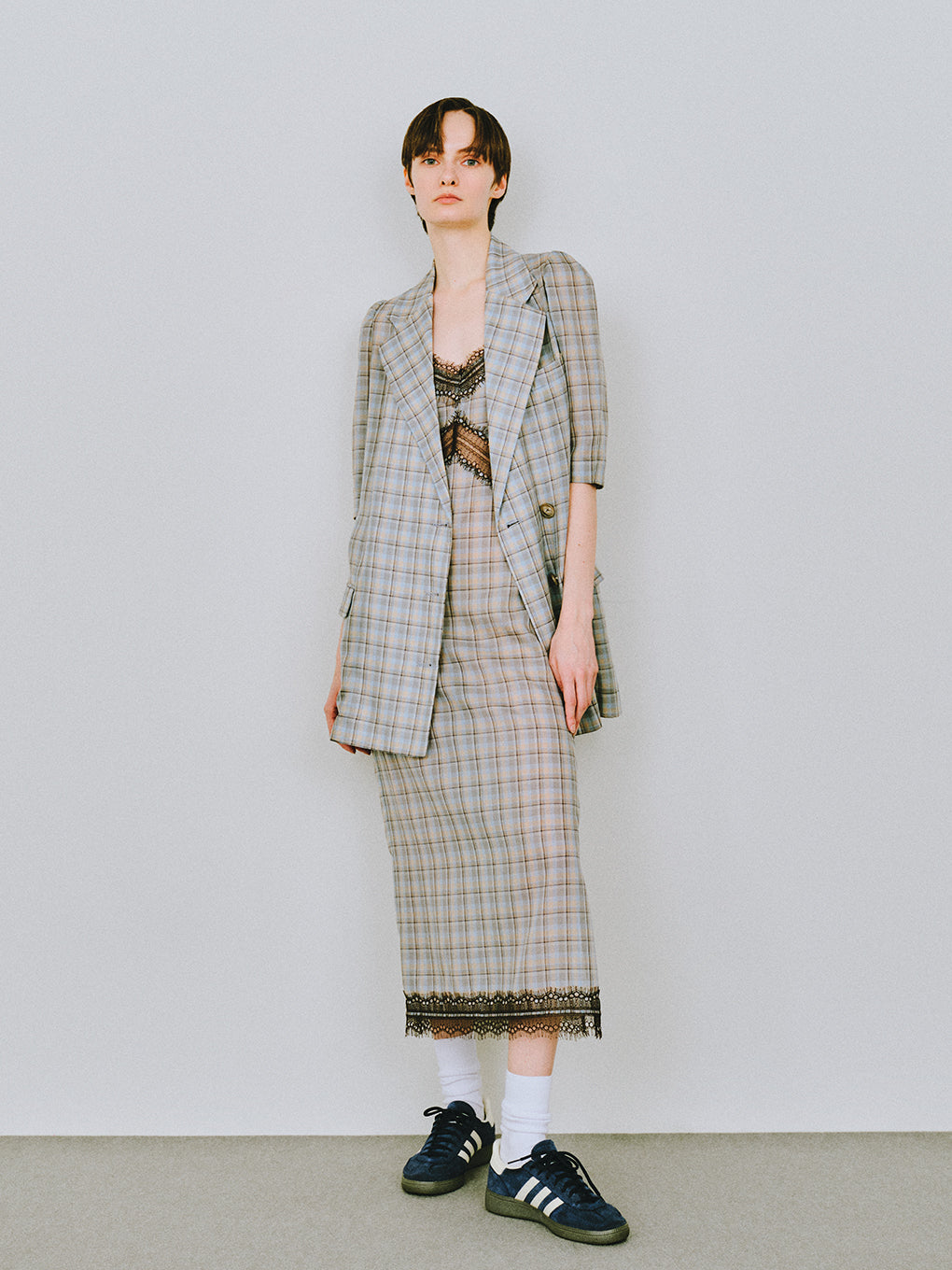 SHEER CHECK HALF SLEEVE JACKET