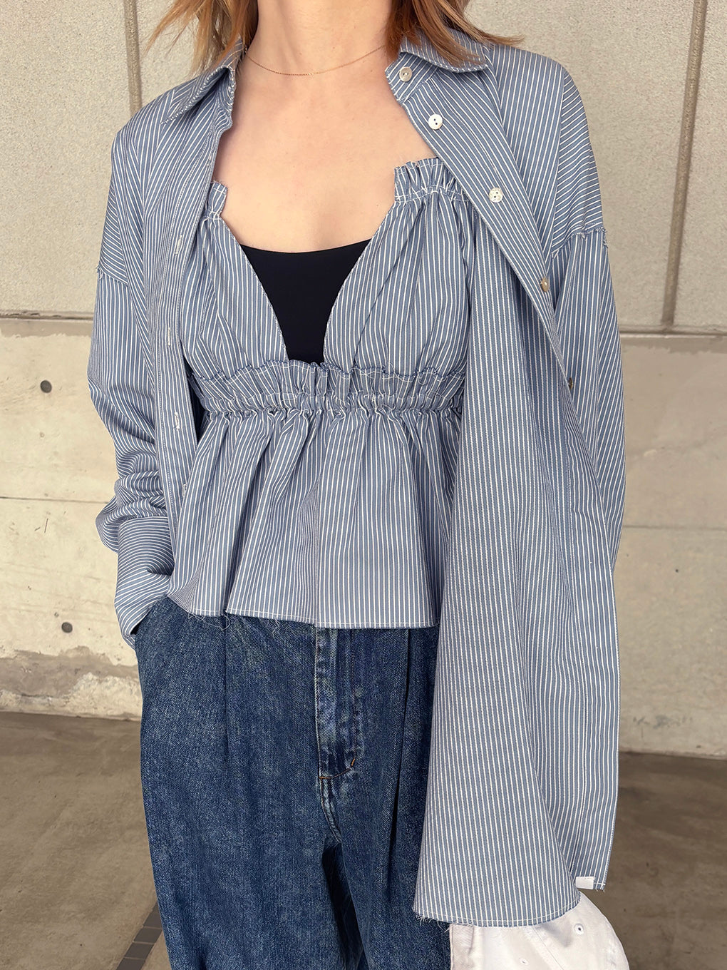 STRIPE GATHER BUSTIER TOPS