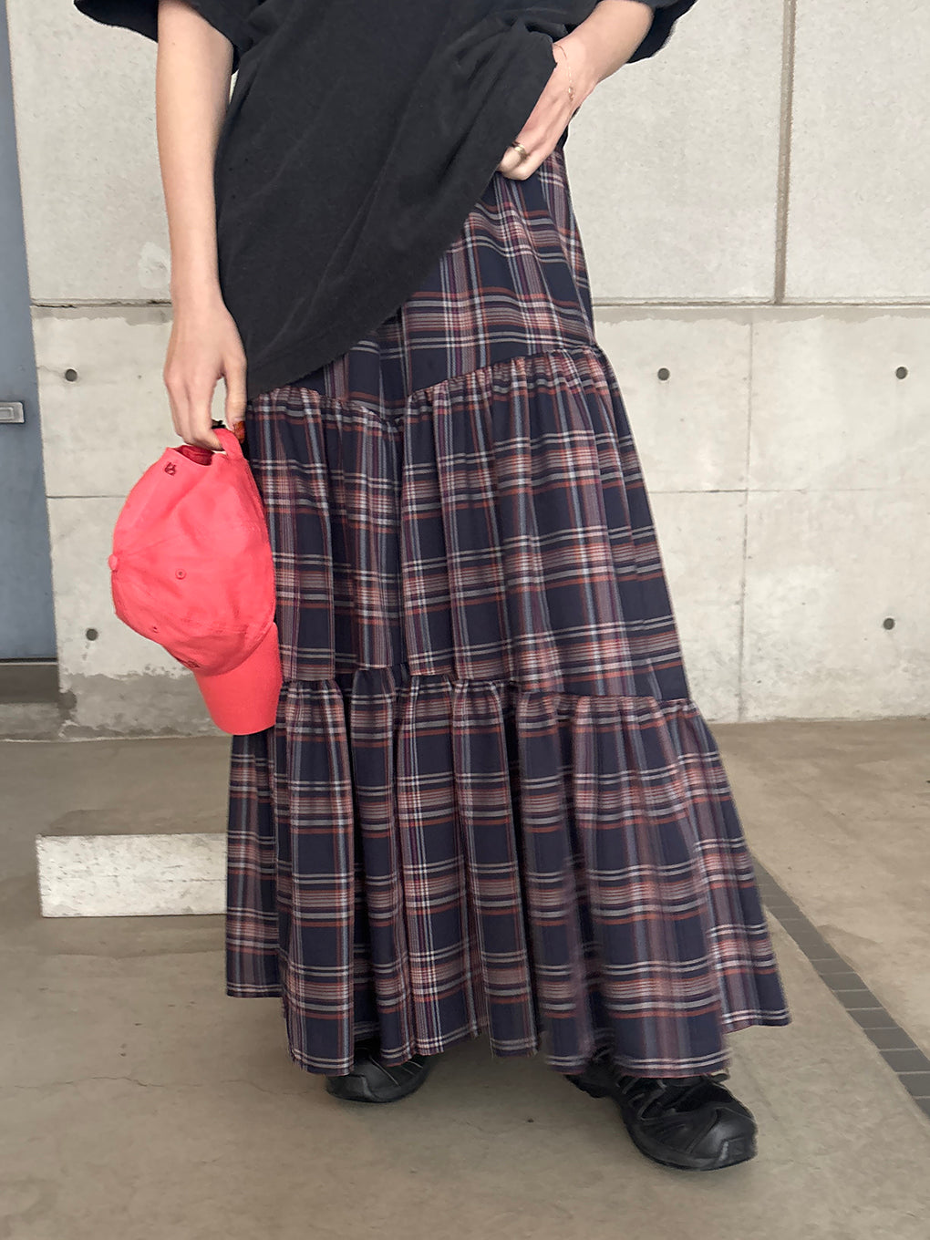 SHEER CHECK TIERED SKIRT