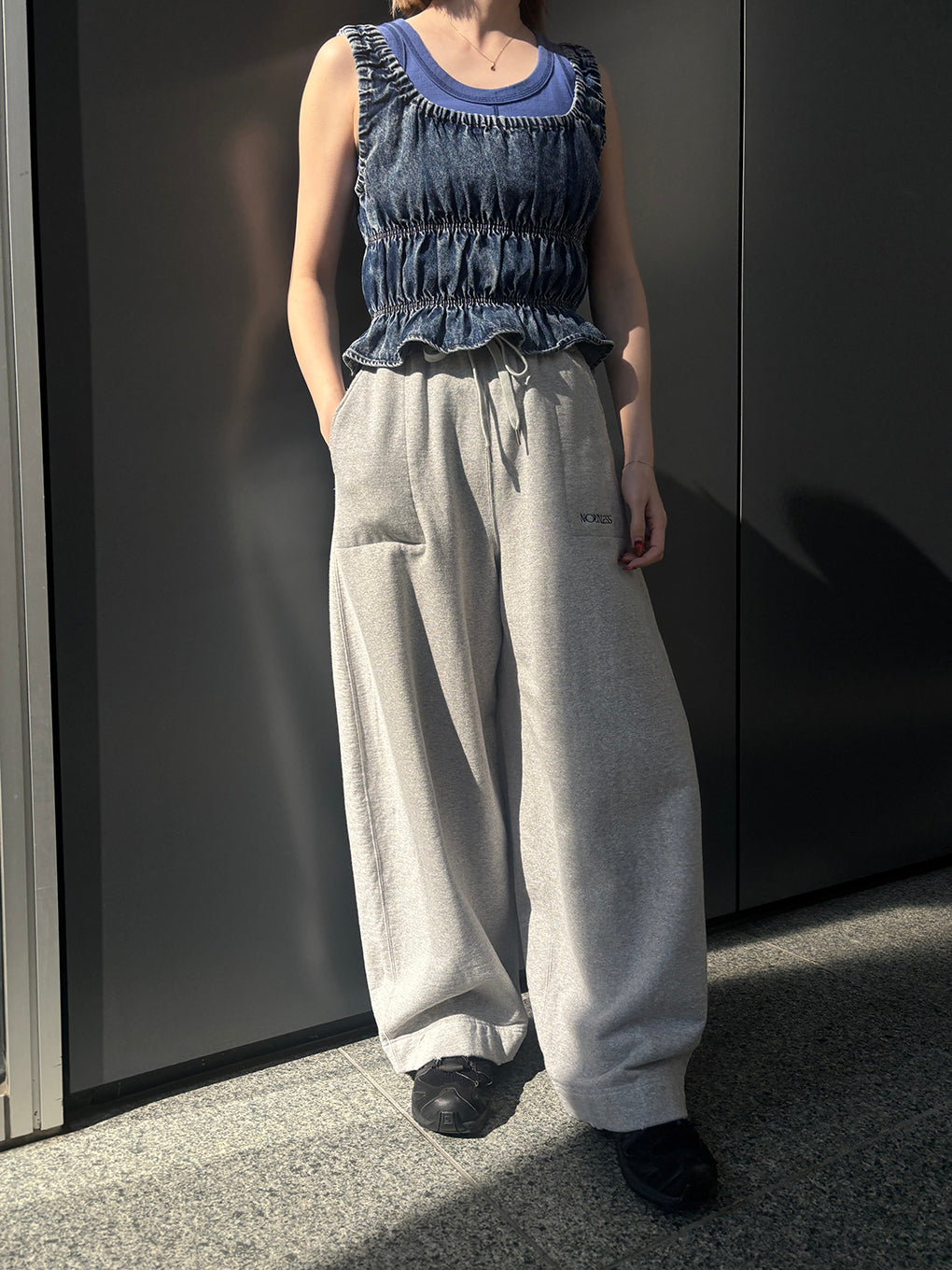 TIERED AGING LIKE DENIM TOPS