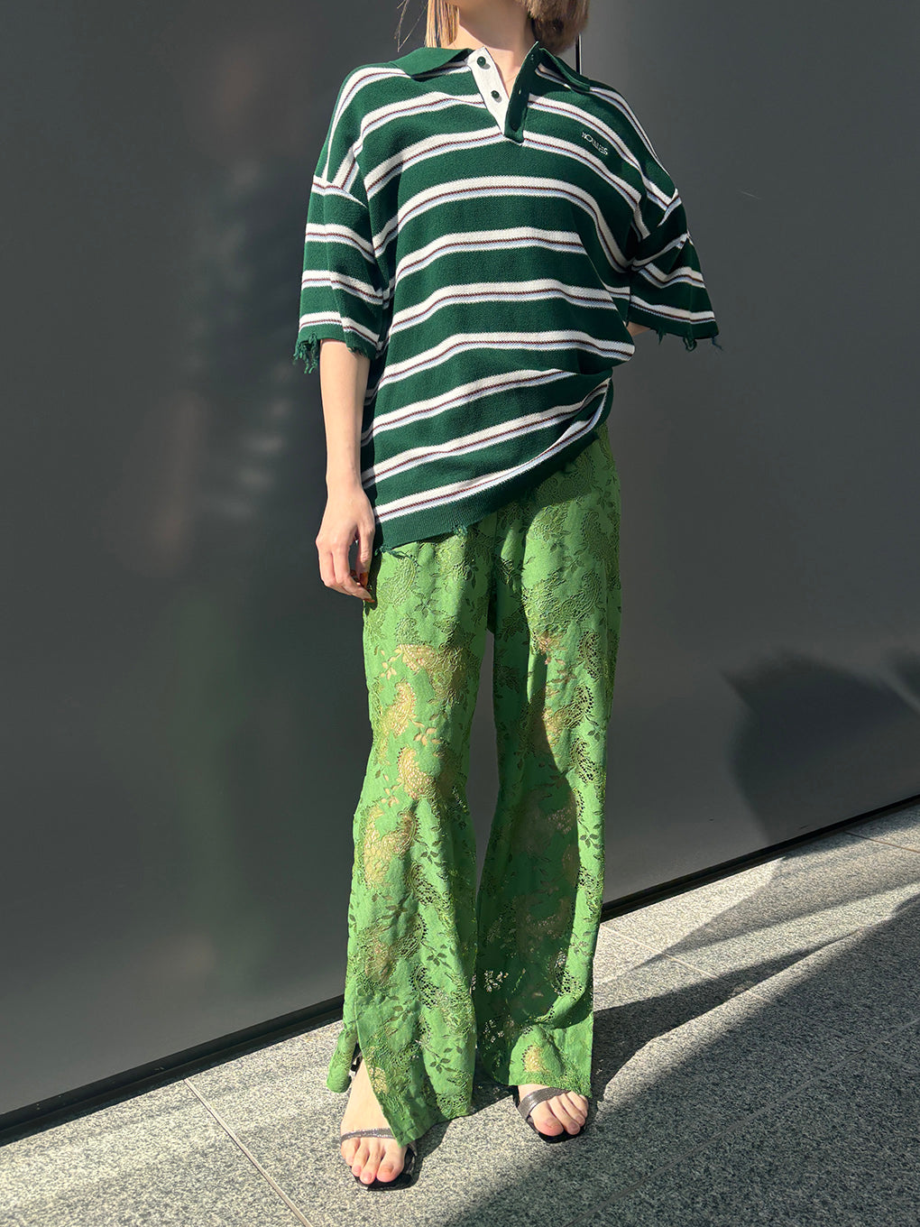 NL BORDER GRUNGE BIG POLO KNIT