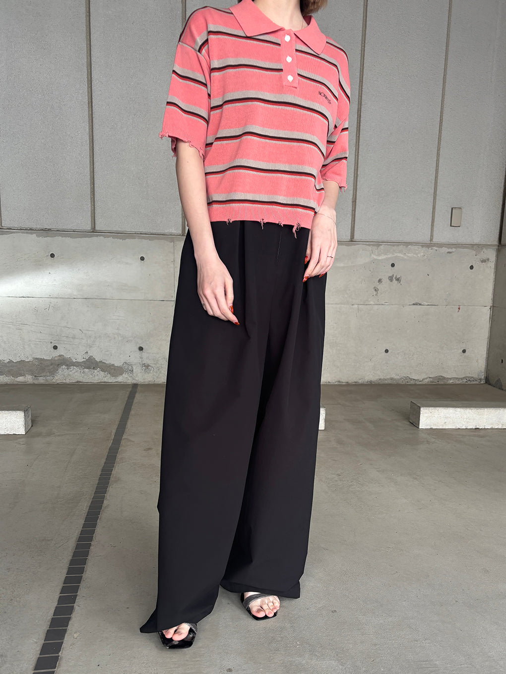 NL BORDER GRUNGE MINI POLO KNIT