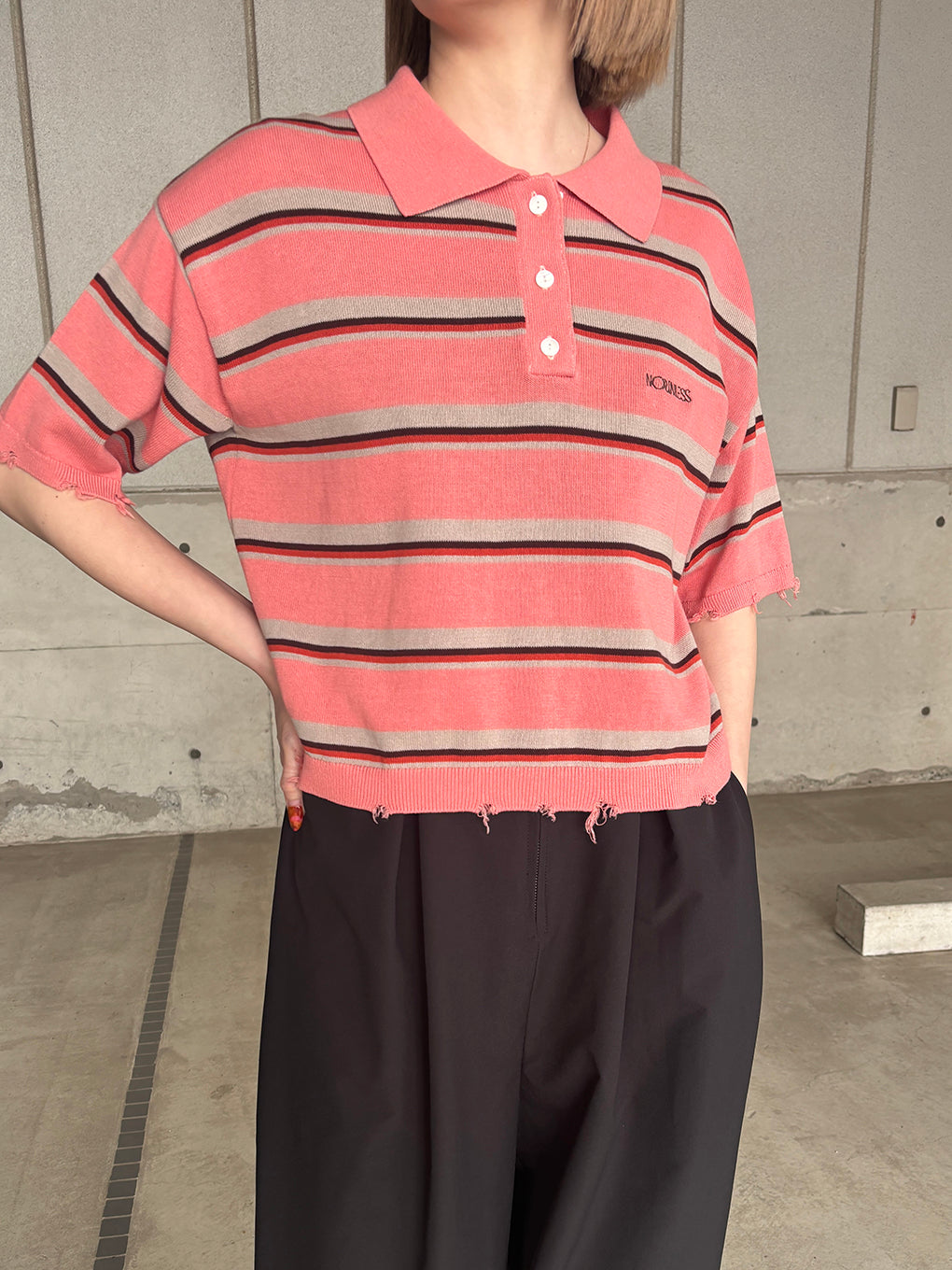 NL BORDER GRUNGE MINI POLO KNIT