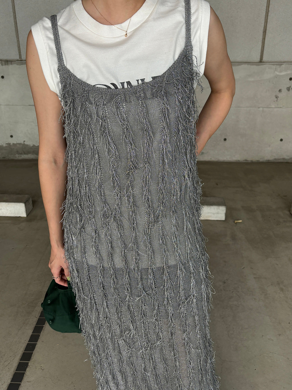 BRIGHT LOOP FRINGE CAMI DRESS
