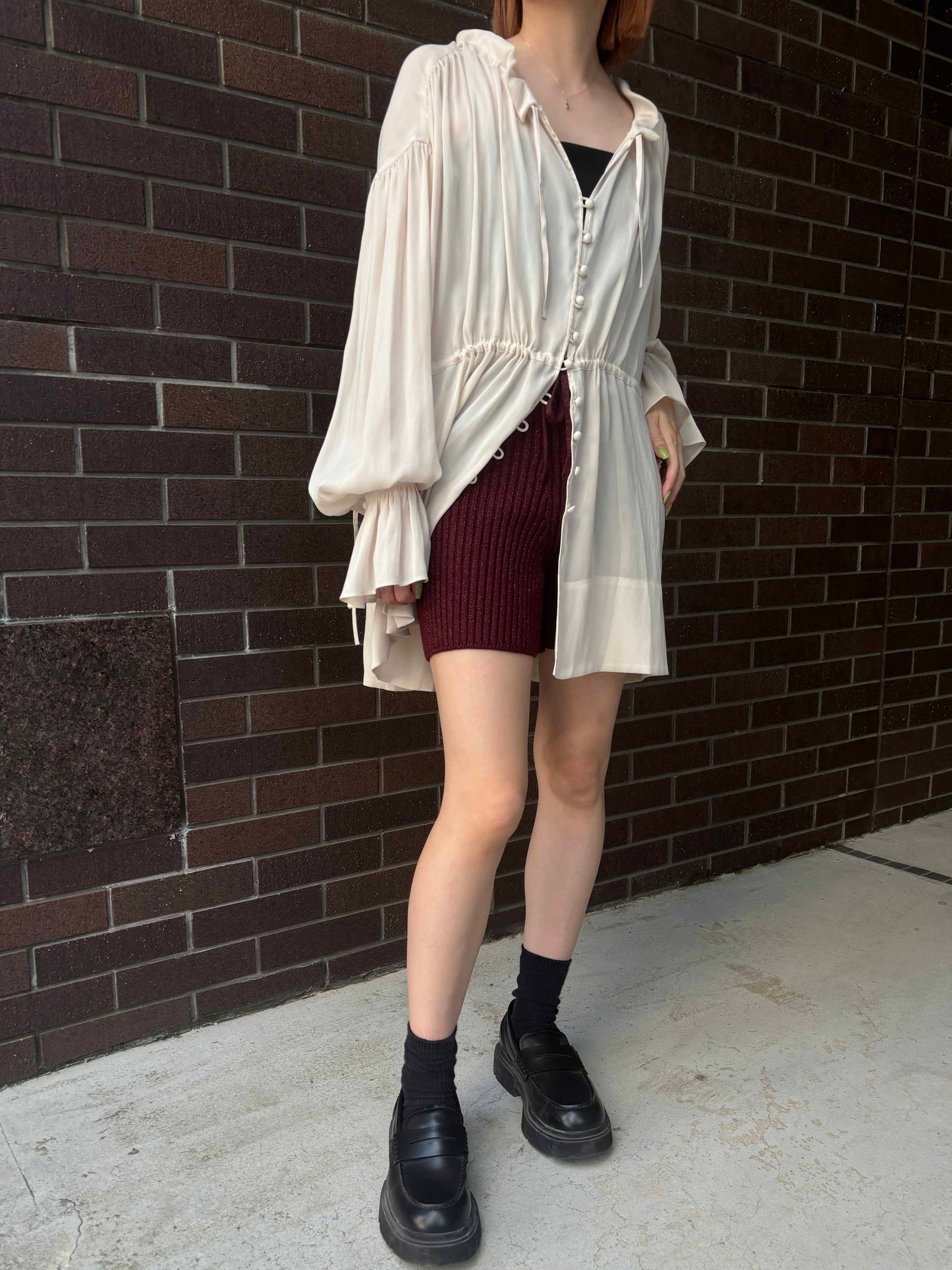 GATHER FLUFFY TUNIC BLOUSE