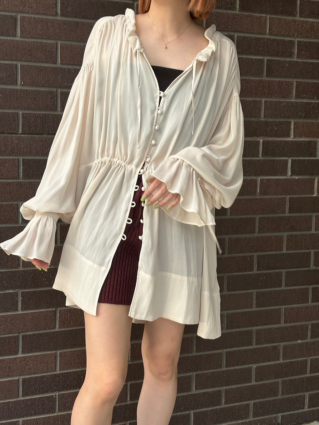 GATHER FLUFFY TUNIC BLOUSE