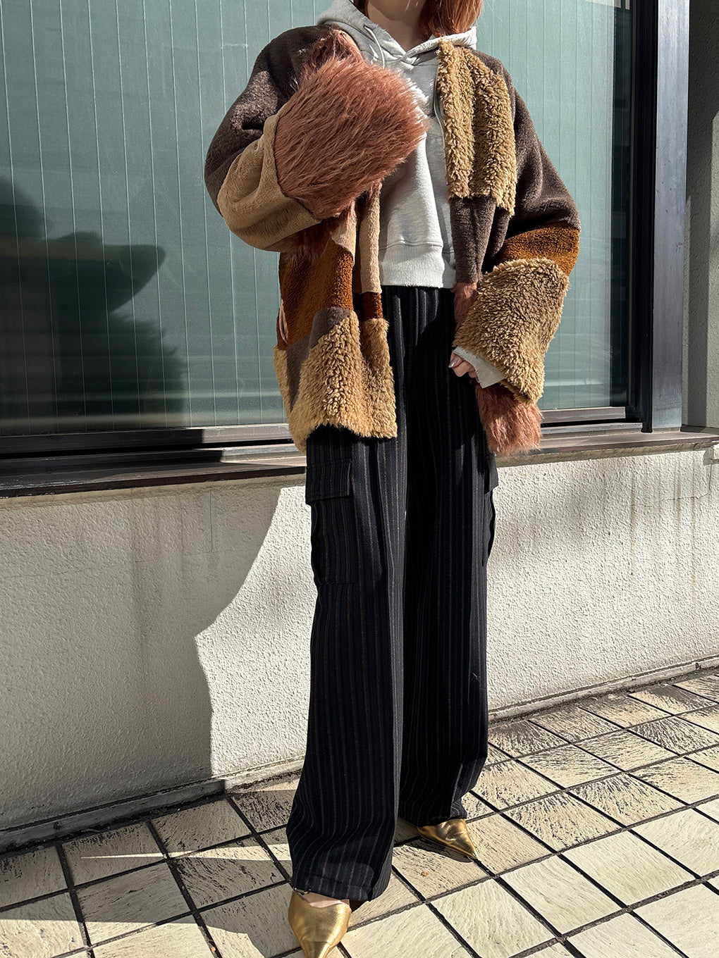 QUILTING PATCHWORK FAKE FUR COAT