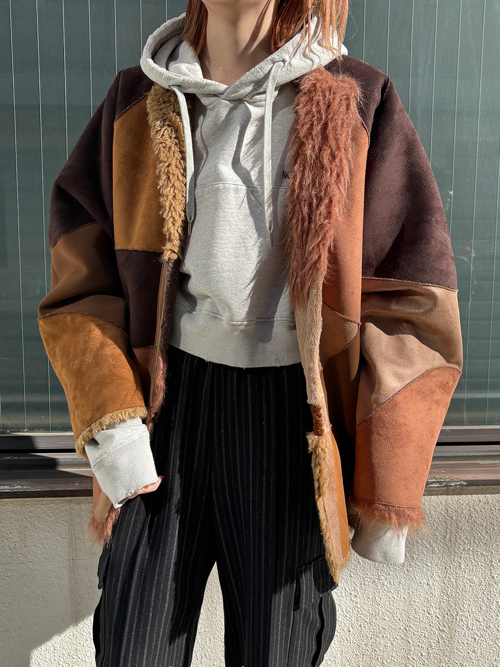 QUILTING PATCHWORK FAKE FUR COAT
