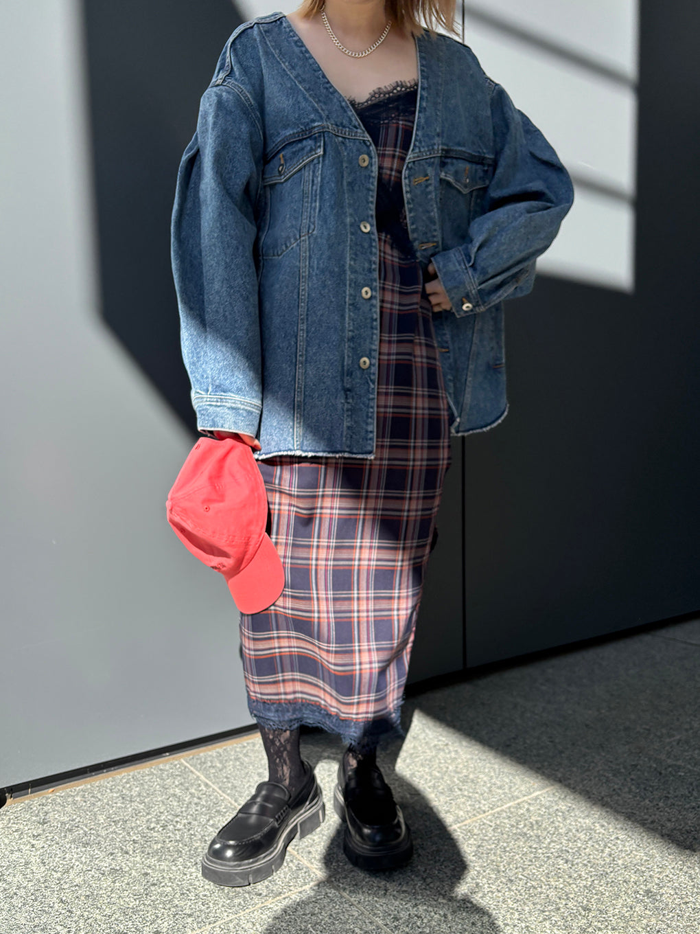 SHEER CHECK LONG CAMISOLE
