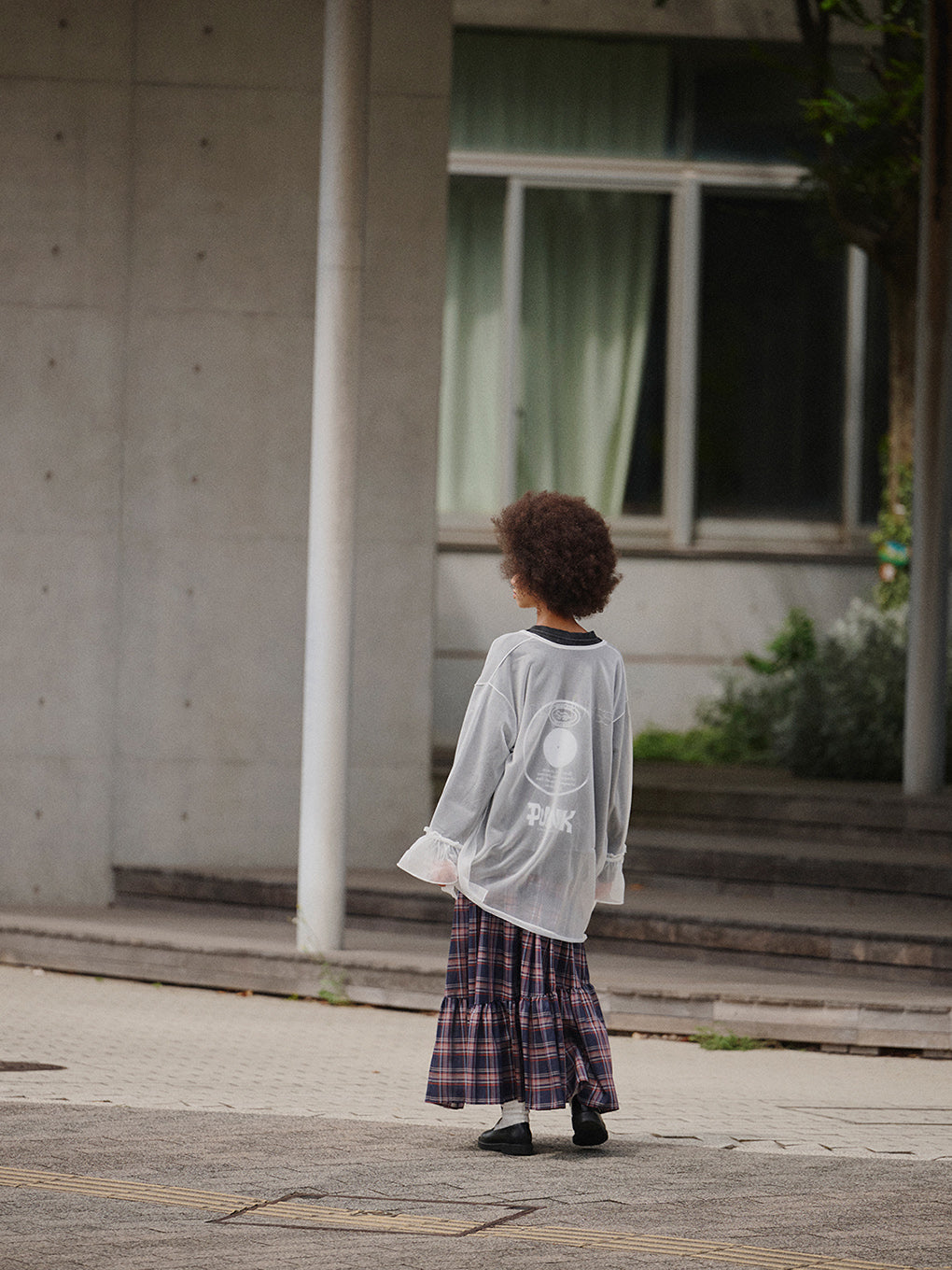 SHEER CHECK TIERED SKIRT