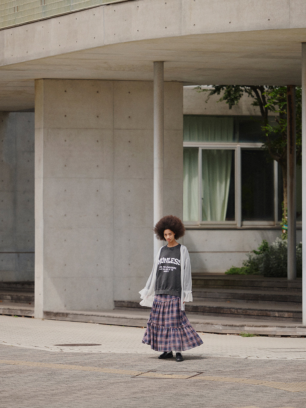 SHEER CHECK TIERED SKIRT