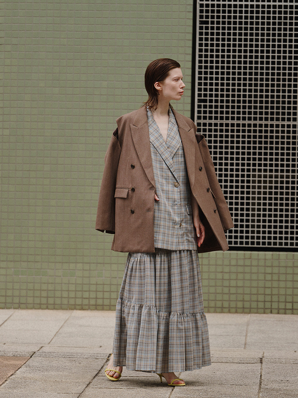 SHEER CHECK HALF SLEEVE JACKET