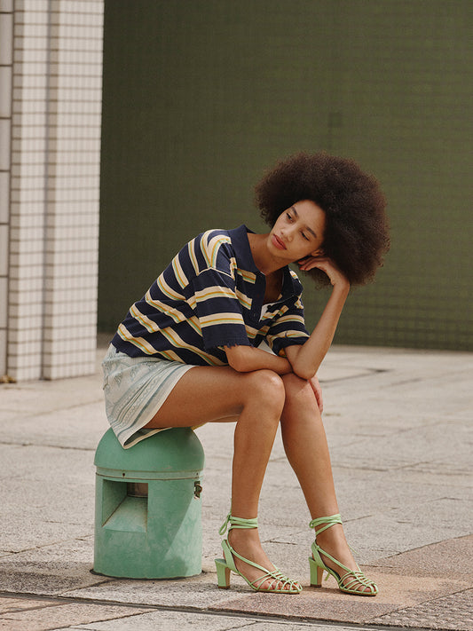 NL BORDER GRUNGE MINI POLO KNIT