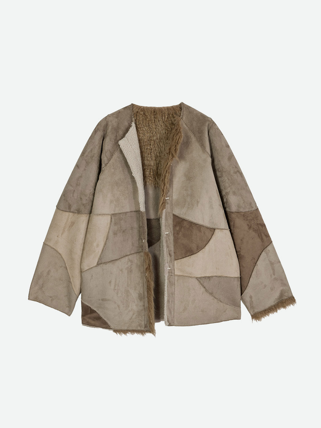 QUILTING PATCHWORK FAKE FUR COAT