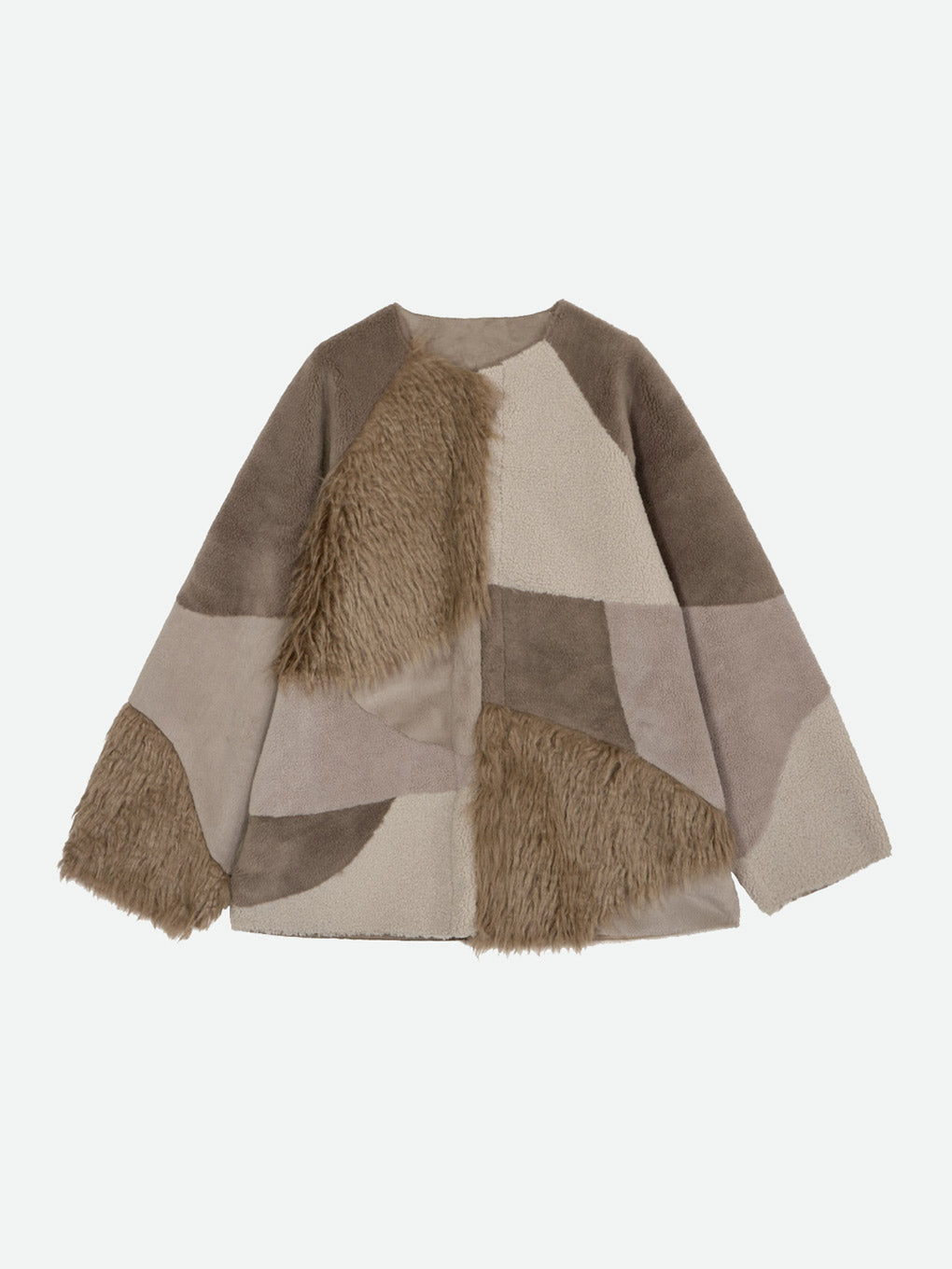 QUILTING PATCHWORK FAKE FUR COAT