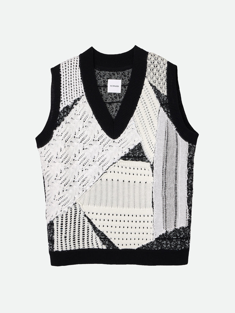 PATCHWORK V NECK KNIT VEST