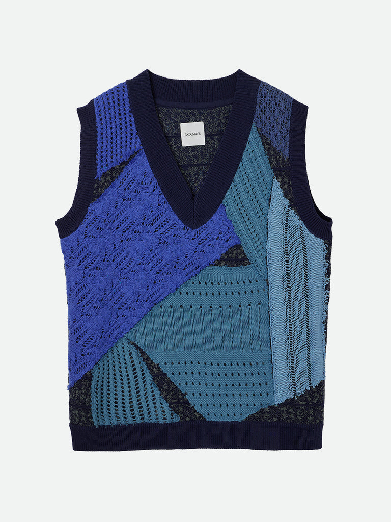 PATCHWORK V NECK KNIT VEST