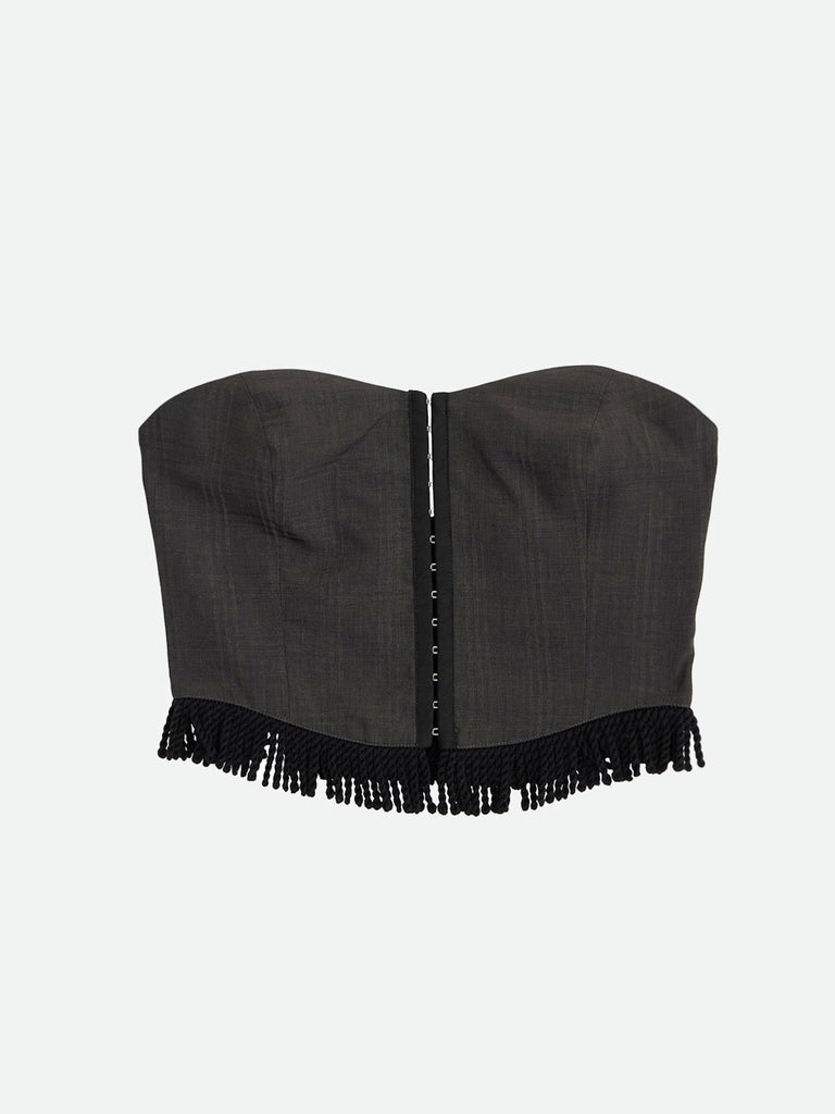 CHECK FRINGE BARE BUSTIER