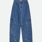 DENIM DISCHARGE PRINTHING CARGO PANTS