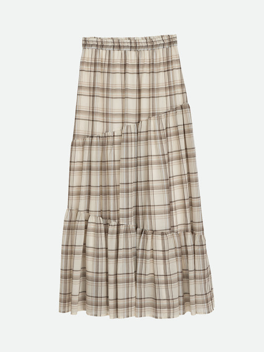 SHEER CHECK TIERED SKIRT