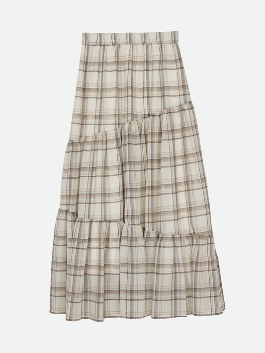 SHEER CHECK TIERED SKIRT