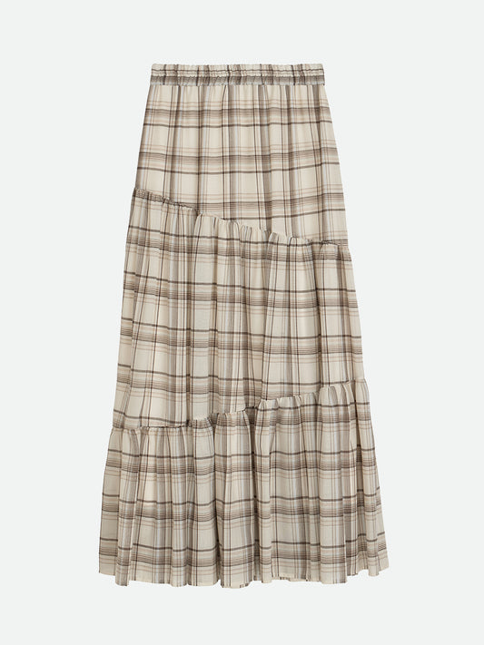 SHEER CHECK TIERED SKIRT