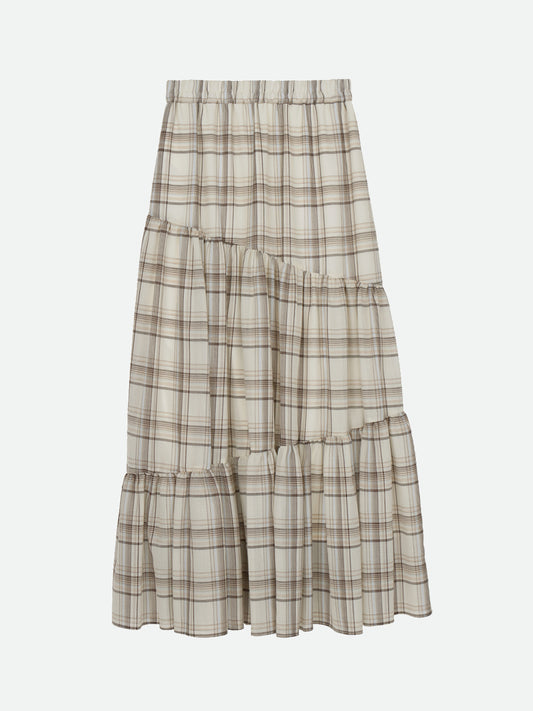 SHEER CHECK TIERED SKIRT