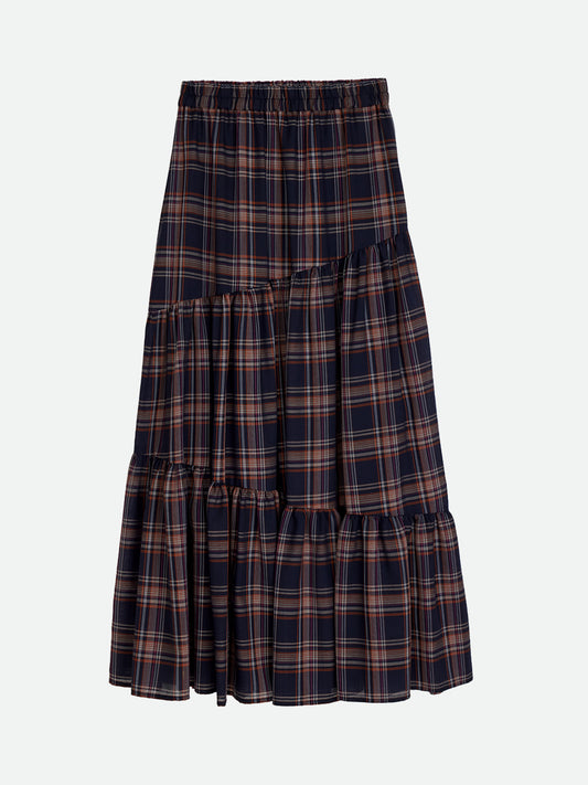 SHEER CHECK TIERED SKIRT