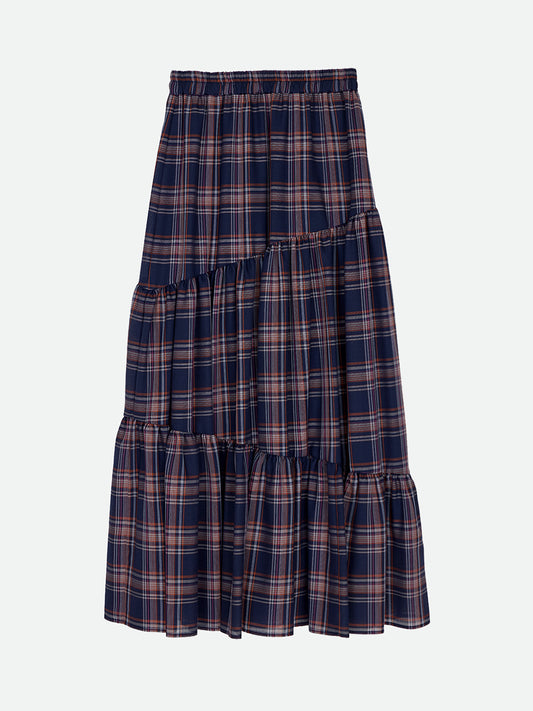 SHEER CHECK TIERED SKIRT