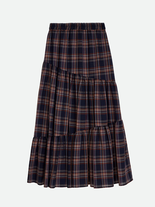 SHEER CHECK TIERED SKIRT