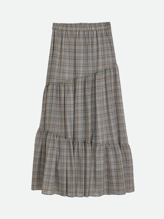 SHEER CHECK TIERED SKIRT