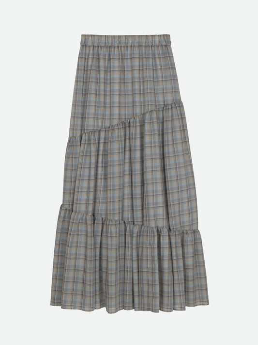 SHEER CHECK TIERED SKIRT