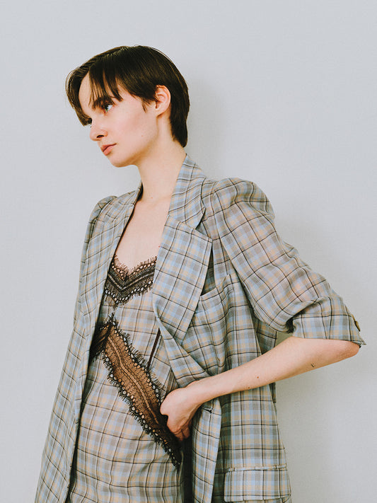 SHEER CHECK HALF SLEEVE JACKET