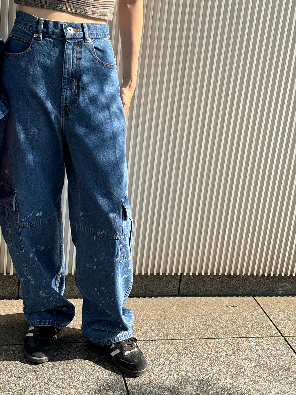 DENIM DISCHARGE PRINTHING CARGO PANTS