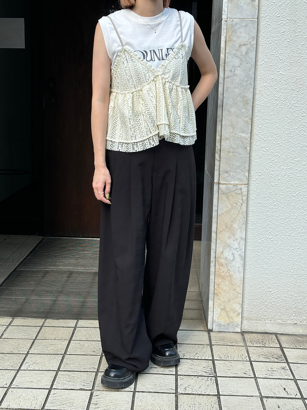 CHECK RELAX WIDE PANTS